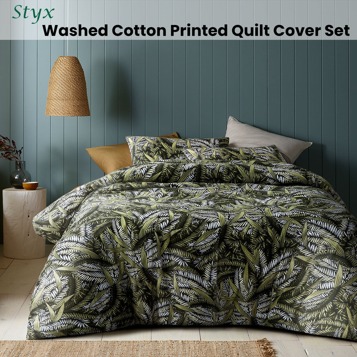 Quilt Cover Set Queen Accessorize Styx Washed Cotton Printed