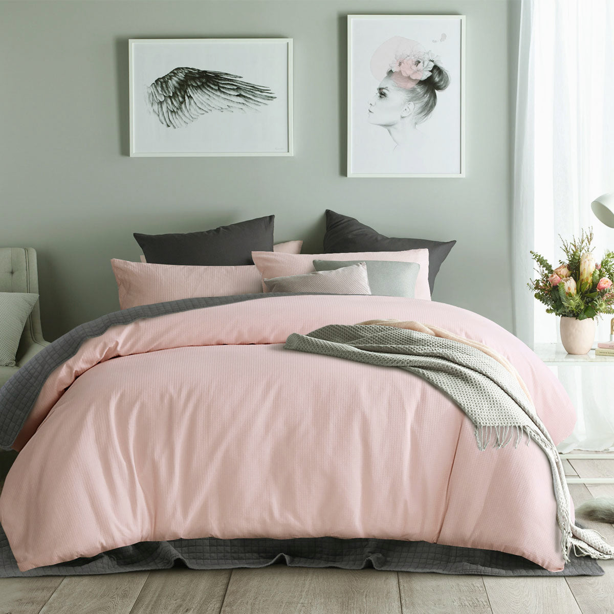 Quilt Cover Set Accessorize Waffle Blush Cotton - King