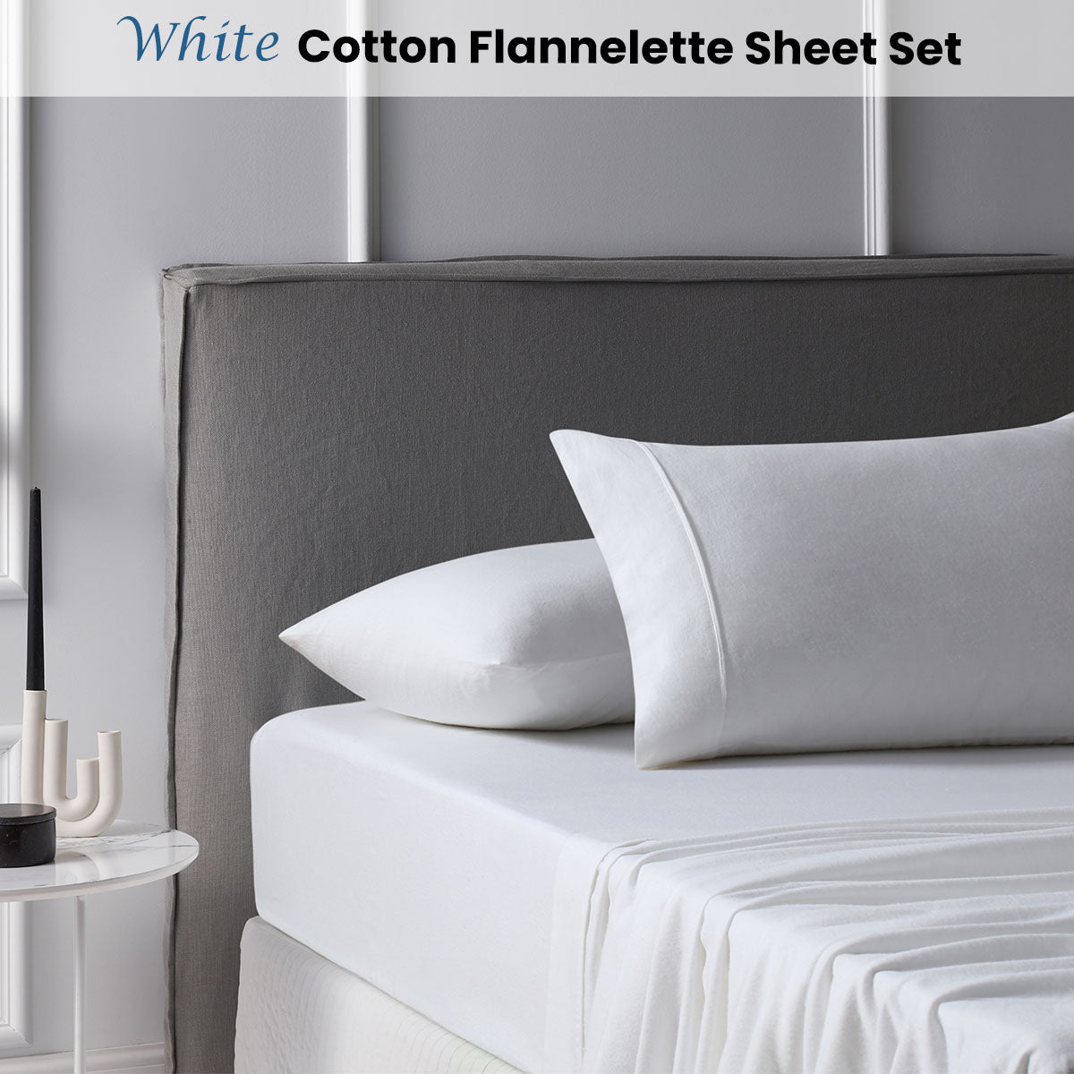 Accessorize Cotton Flannelette Sheet Set 40cm Wall White King