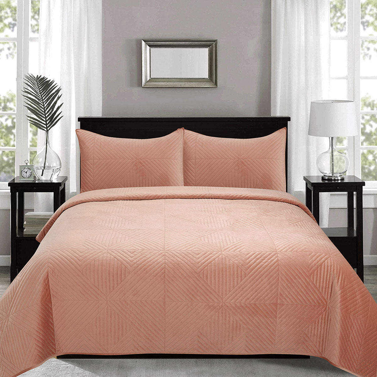 Quilted Coverlet Set Queen/King J.Elliot Home Merida Velvet Clay Pink