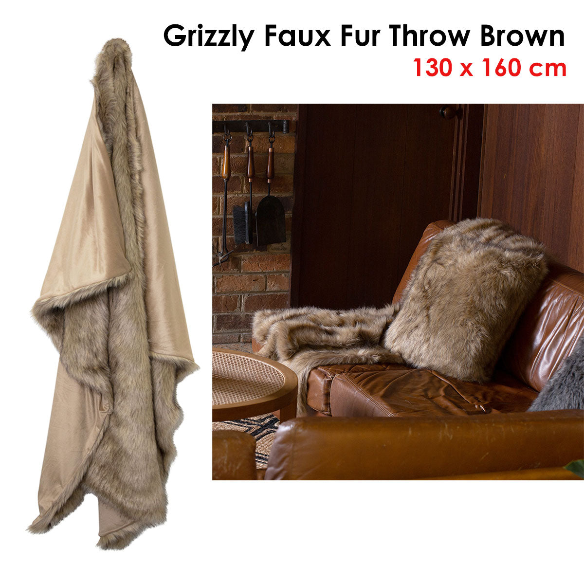 Throw Faux Fur J.Elliot Home Grizzly Brown