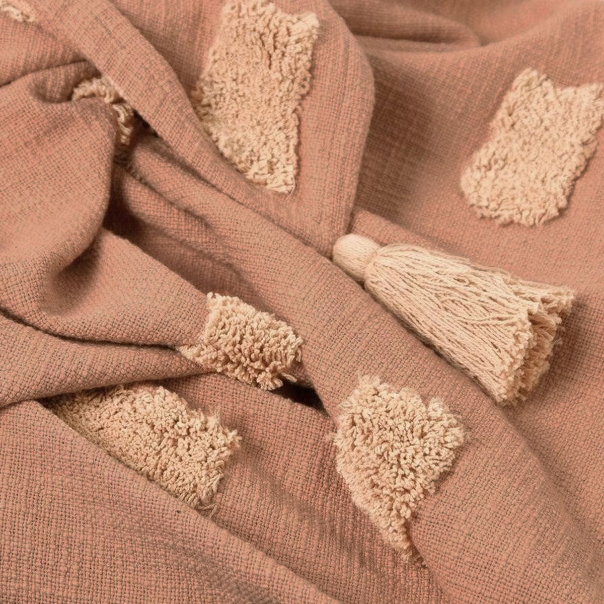 J Elliot Home Quinn Textured Throw 100% Cotton 130x160cm - Clay Pink & Soft Pink