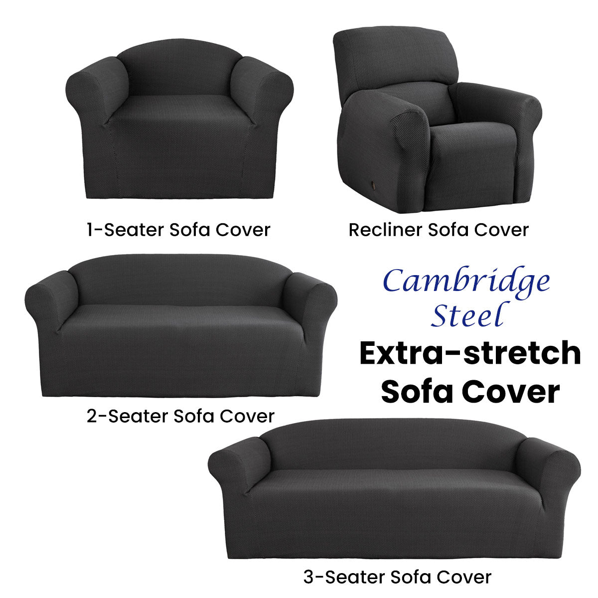 Cambridge Extra-stretch Couch Cover Steel Two Seater Steel