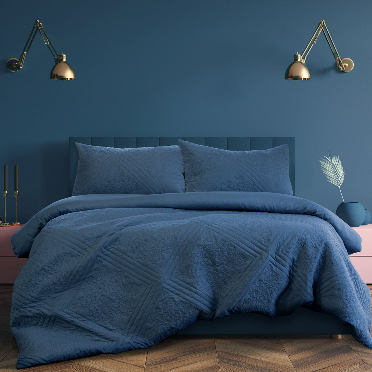 Quilt Cover Set Eddison Cornflower Light Quilted Embossed Queen - Ardor