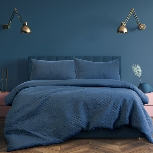 Quilt Cover Set Eddison Cornflower Light Quilted Embossed Queen - Ardor