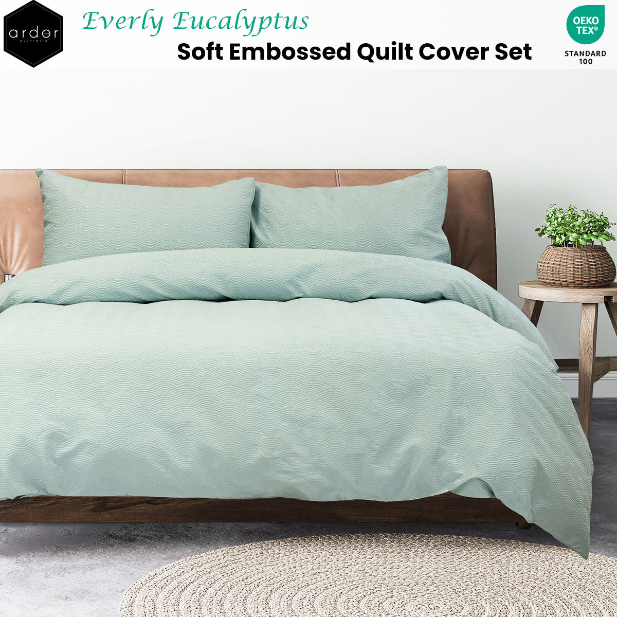 Ardor Everly Eucalyptus Soft Embossed Quilt Cover Set - King