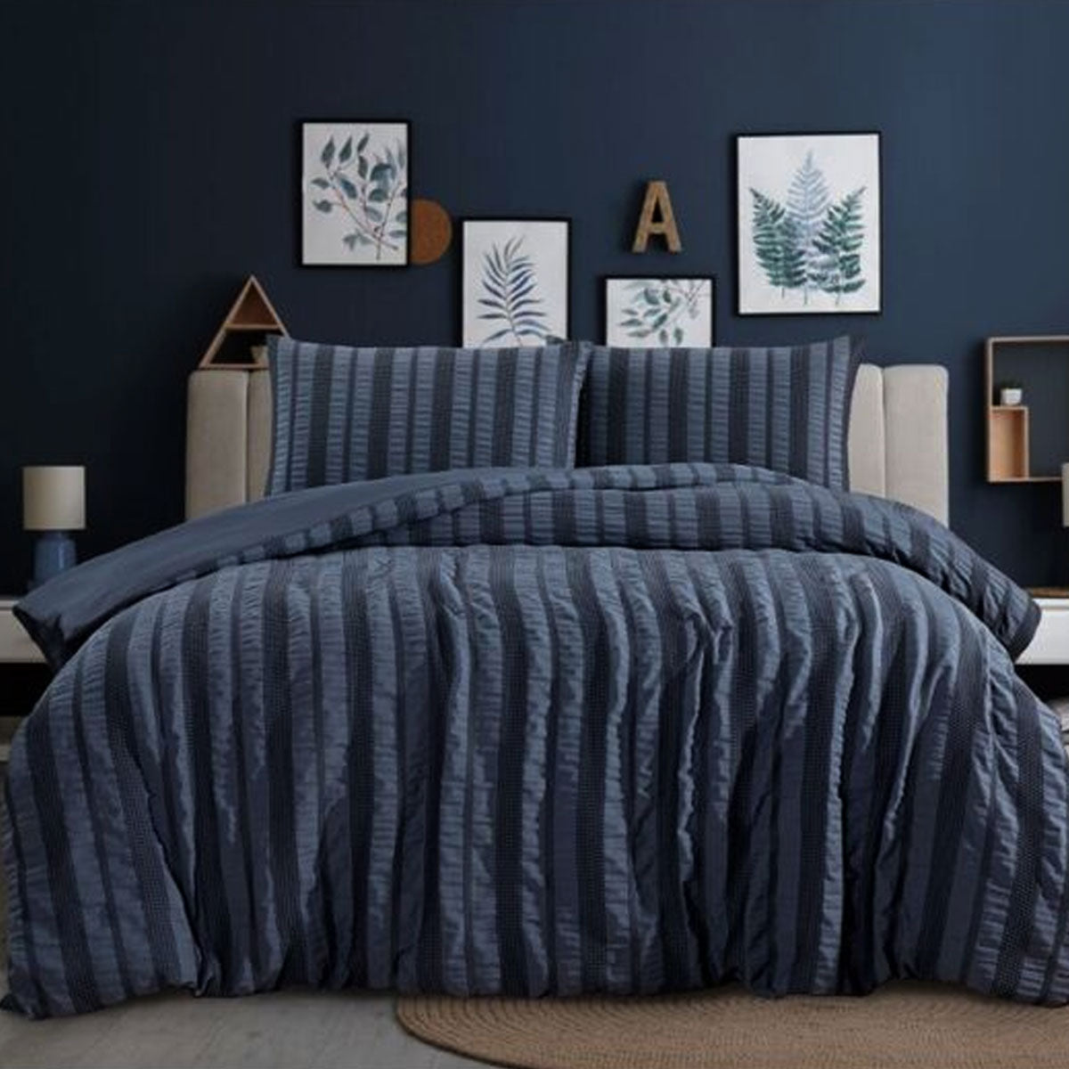 Quilt Cover Set Seersucker Lisbon Indigo Queen - Ardor