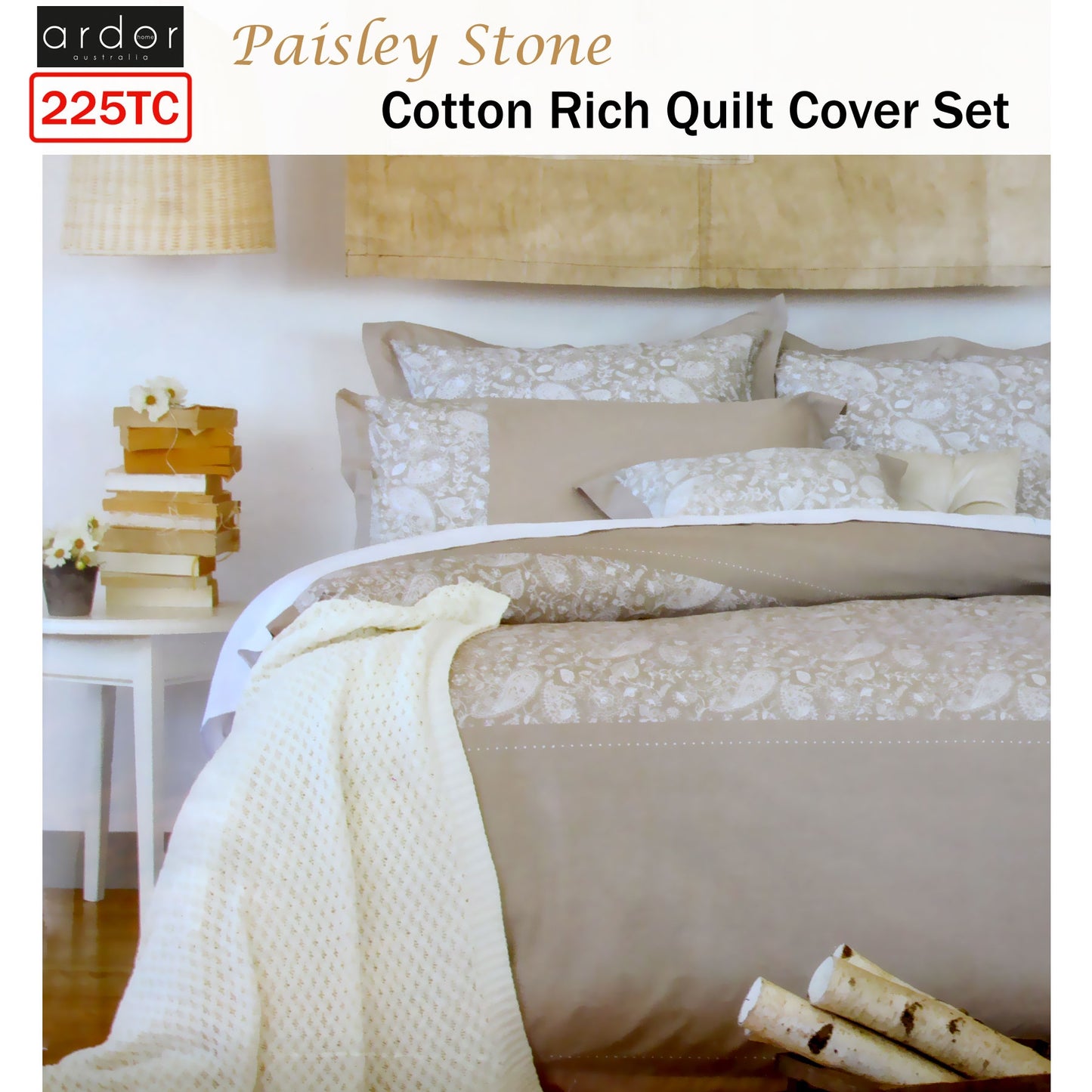 Ardor 225TC Cotton Rich Paisley Stone Quilt Cover Set - Queen