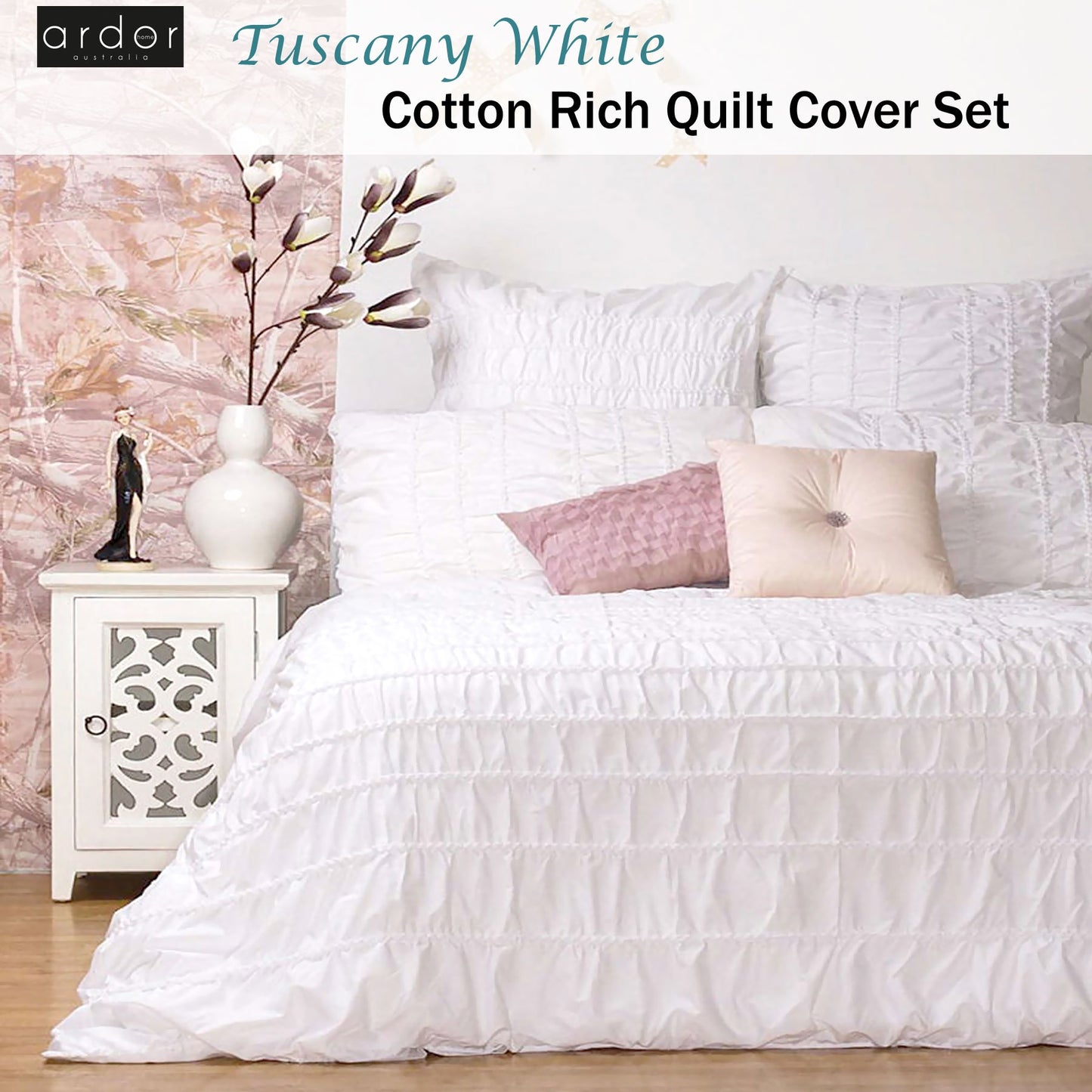 Ardor Tuscany White Quilt Cover Set - Queen