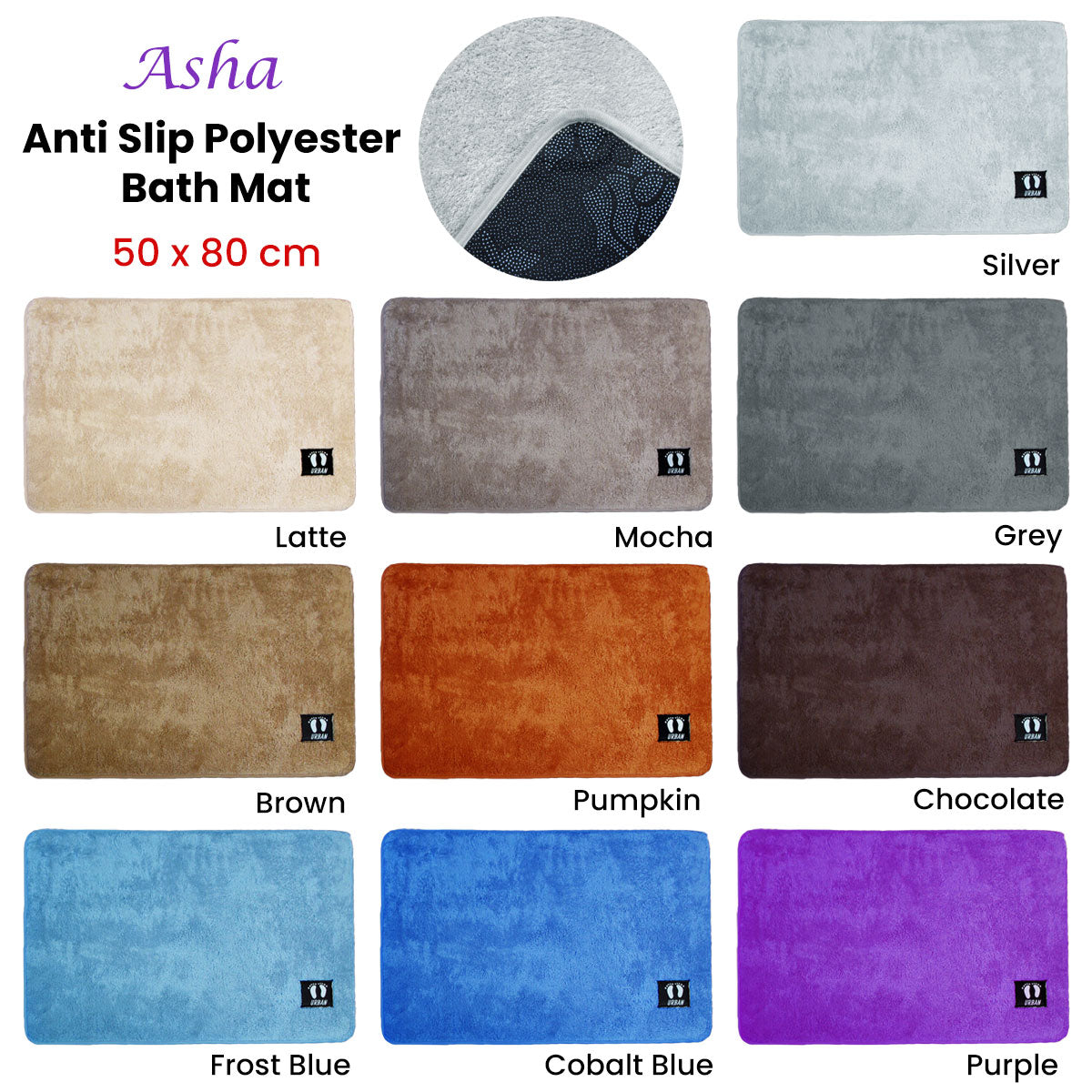 Anti-Slip Polyester Bath Mat Asha 50x80cm - Brown