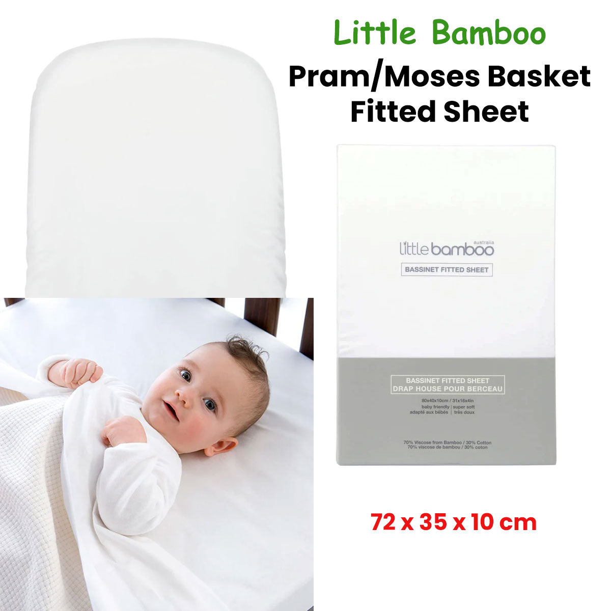 Little Bamboo Fitted Sheet for Pram/Moses Basket - 72x35x10cm