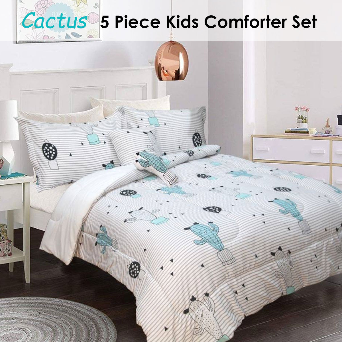 Ramesses 5 Piece Kids Comforter Set Single - Cactus