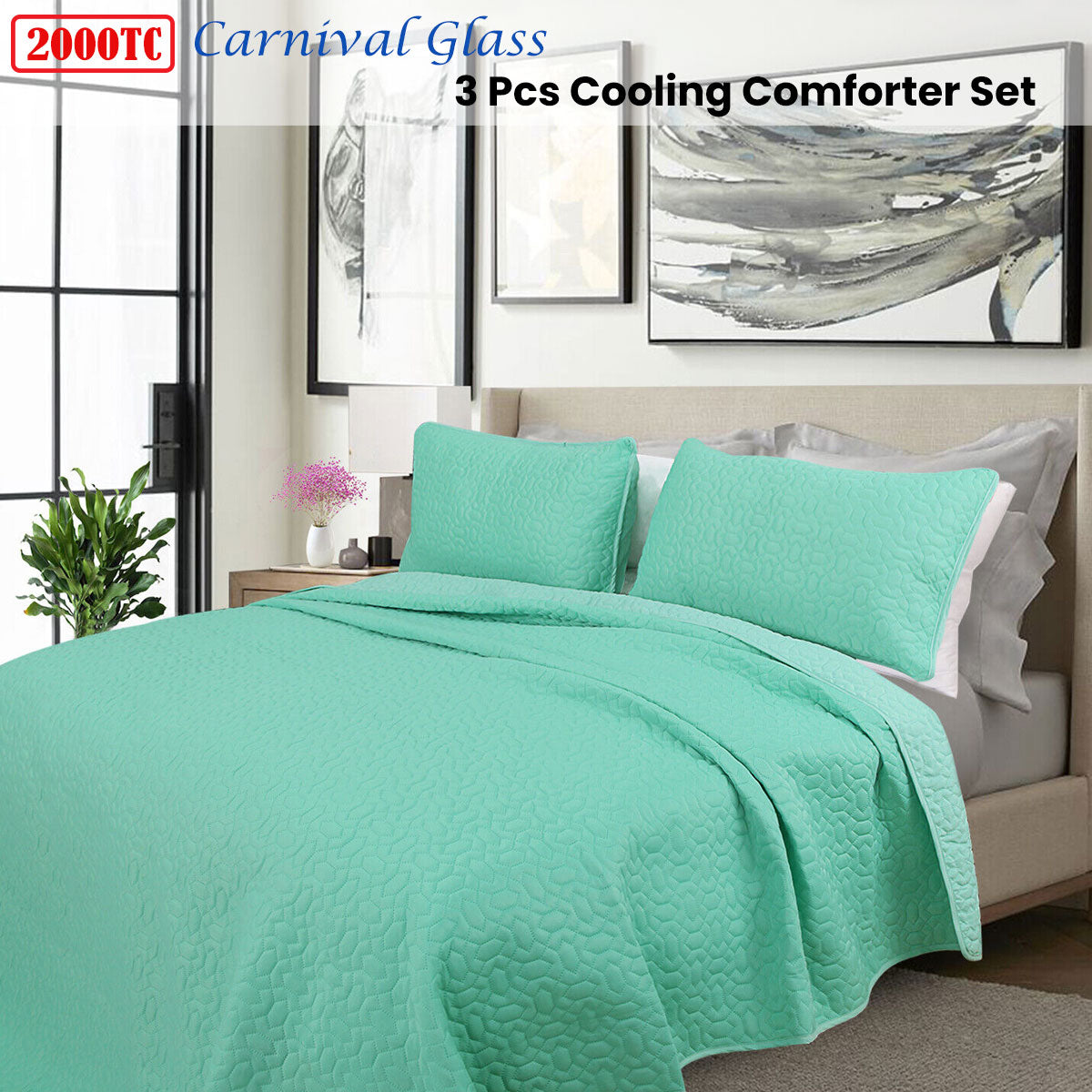 Shangri La 2000TC Carnival Glass Cooling Embroidered 3 Pcs Comforter Set Queen