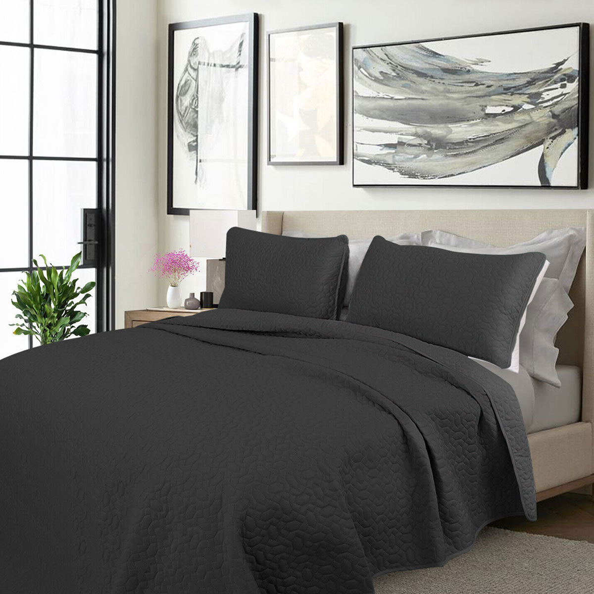 Shangri La 2000TC Charcoal Cooling Embroidered 3 Pcs Comforter Set King