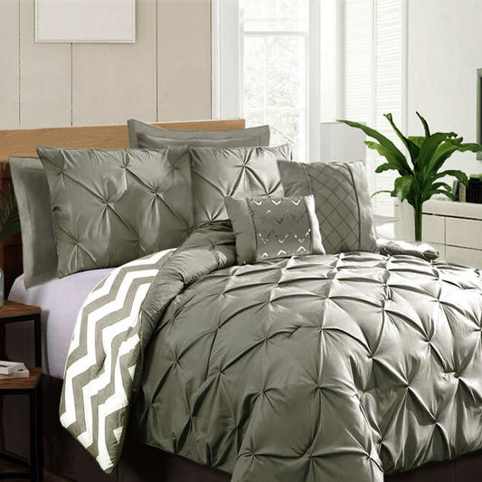 Ramesses 7 Piece Pinch Pleat Comforter Set Queen - Grey