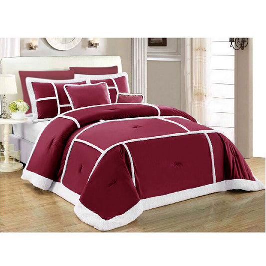 Ramesses 7 Piece Sherpa Comforter Set Queen - Burgundy