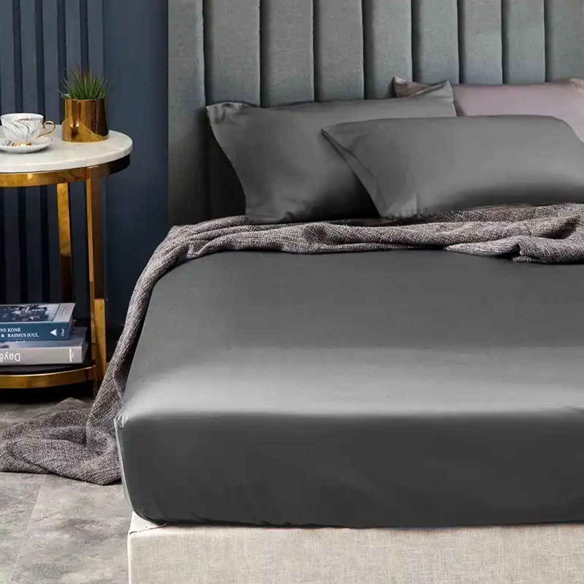 Ramesses 1500TC Elite Egyptian Cotton Sateen Fitted Sheet Combo Set Charcoal King Single