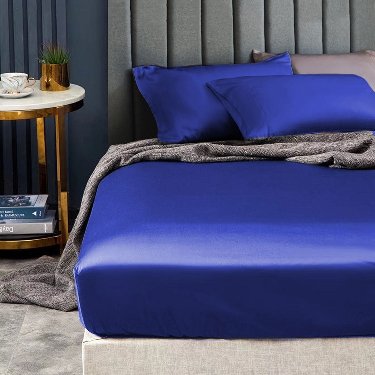 Ramesses 1500TC Elite Egyptian Cotton Sateen Fitted Sheet Combo Set Royal Blue Mega Queen