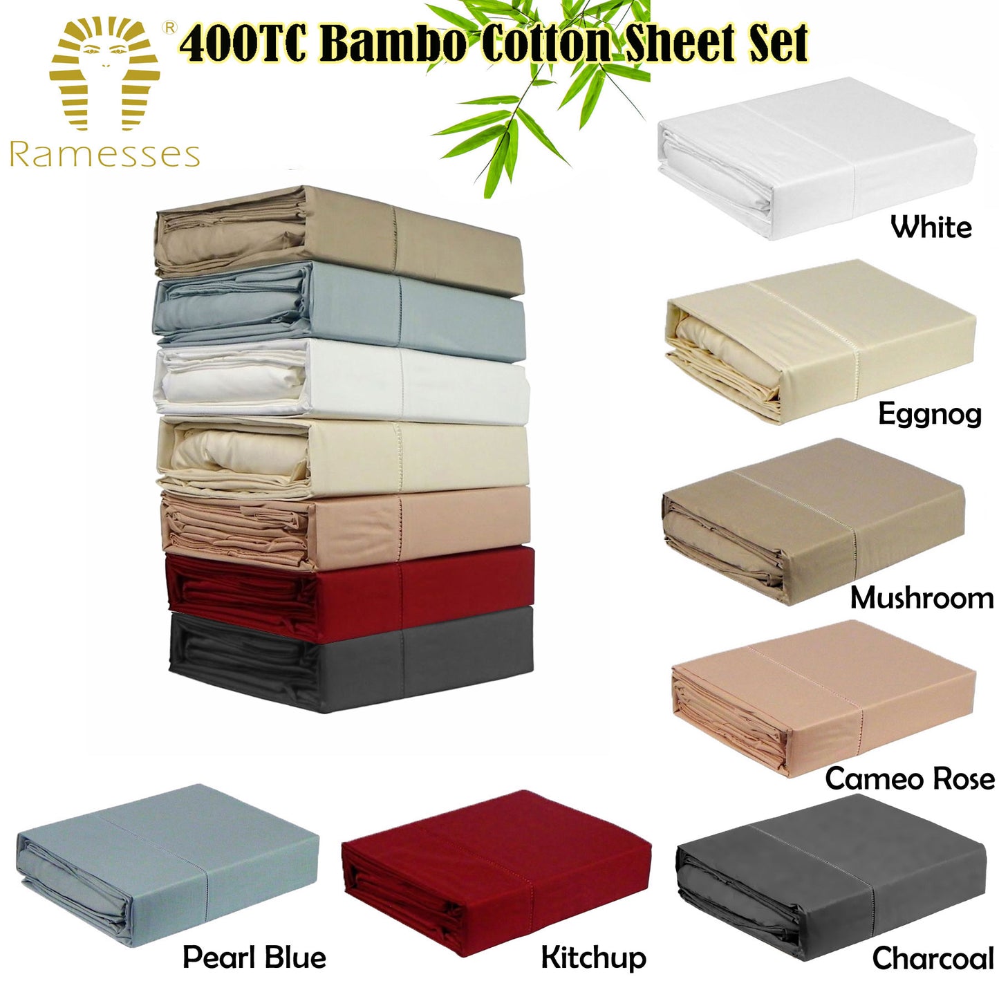 Bamboo/Cotton Sheet Set Ramesses 400TC - Cameo Rose Super Queen