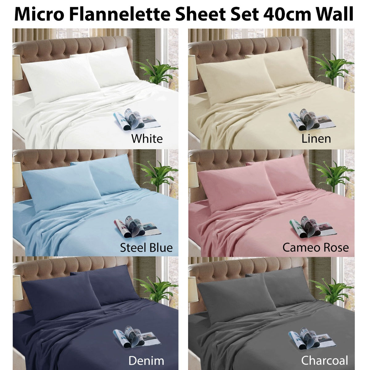 Micro Flannelette Sheet Set 40cm Wall - Kingtex Denim Double