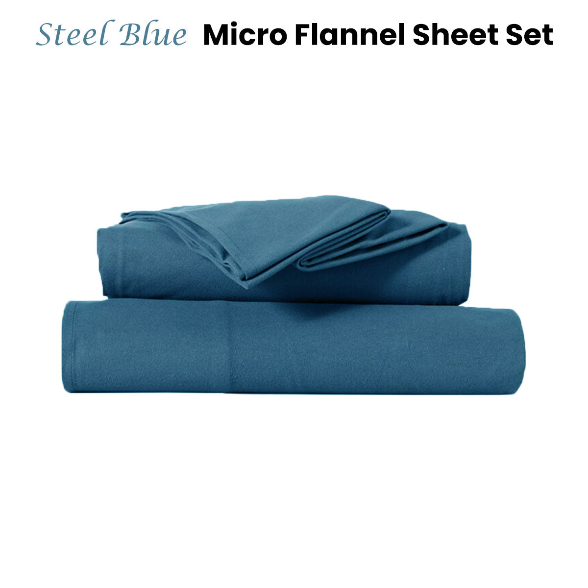 Kingtex Ultra-Soft Micro Flannel Sheet Set 40cm Wall - Steel Blue King Single