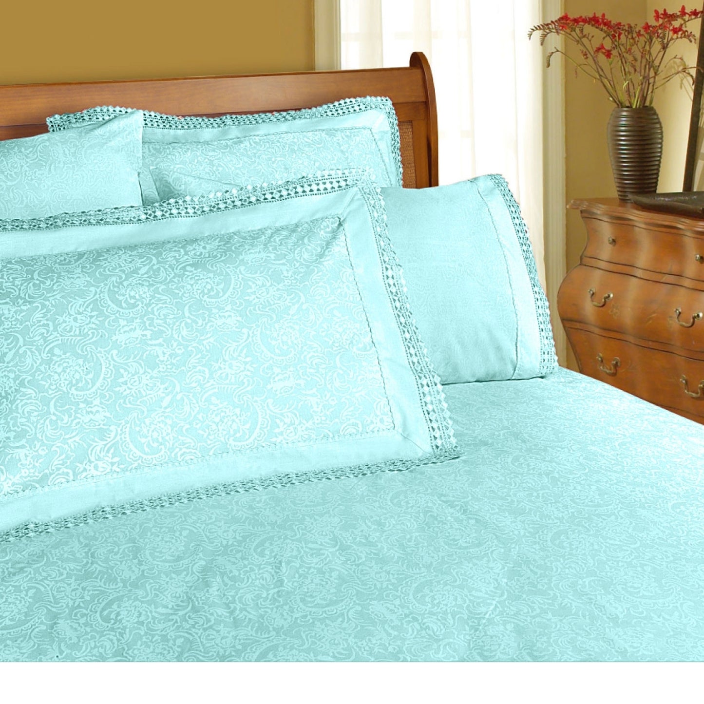 Shangri La Microfibre Machine Lace Sheet Set - Limpet Shell King