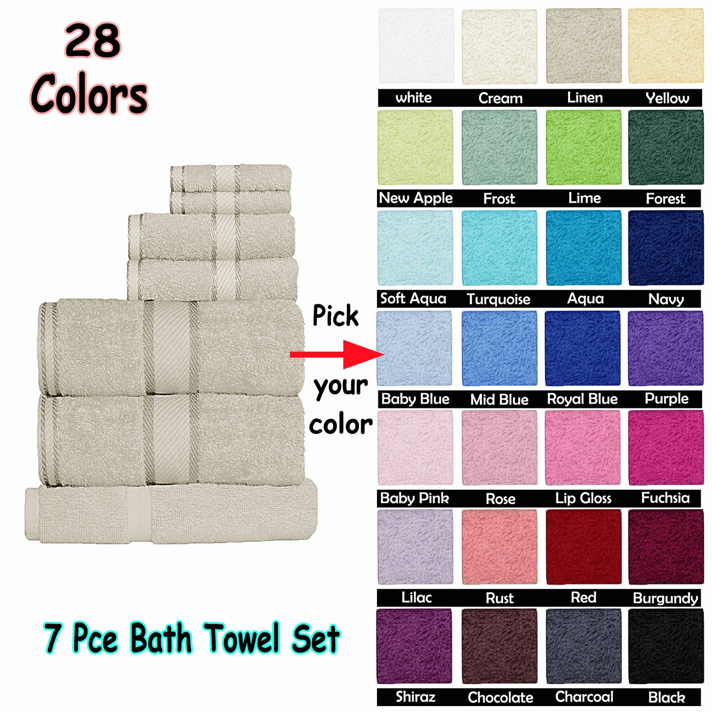 Kingtex 550gsm Cotton 7-Piece Towel Set - Shiraz