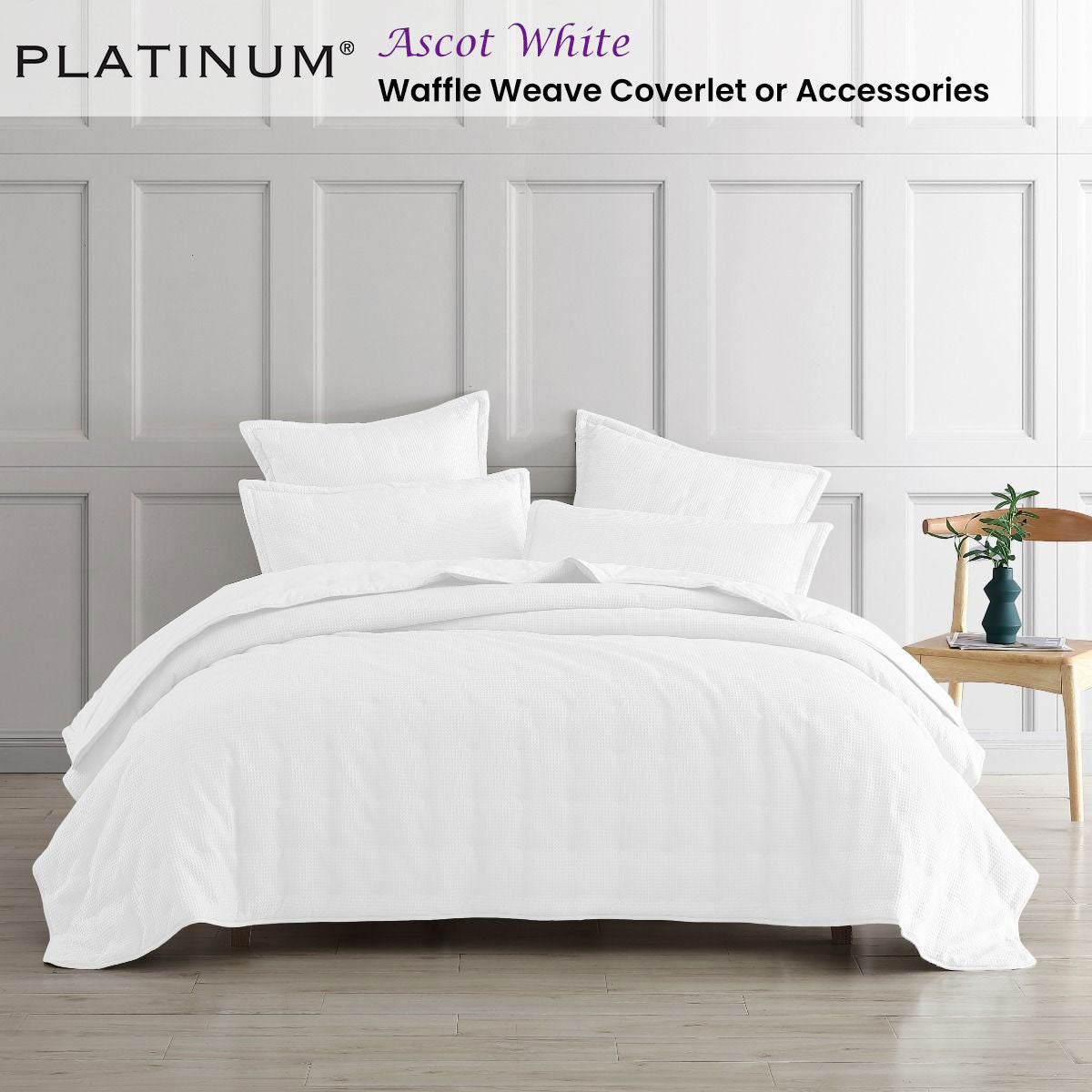 Platinum Collection Ascot White Textured Waffle Weave Coverlet Single/Double