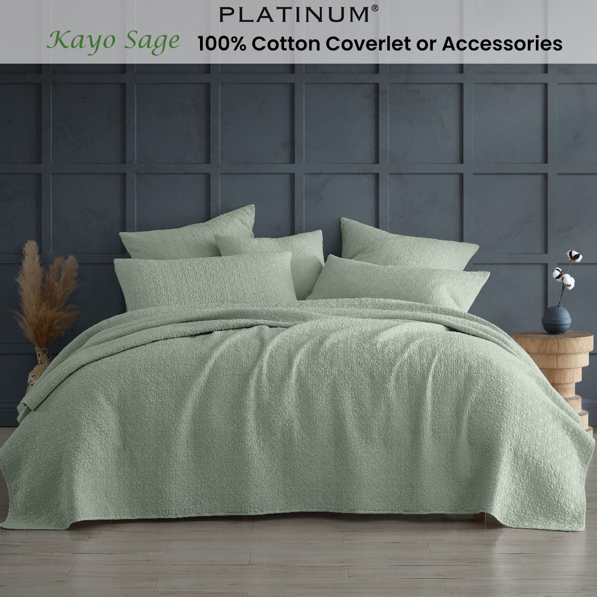 Platinum Collection Kayo Sage 100% Cotton Coverlet Queen/King