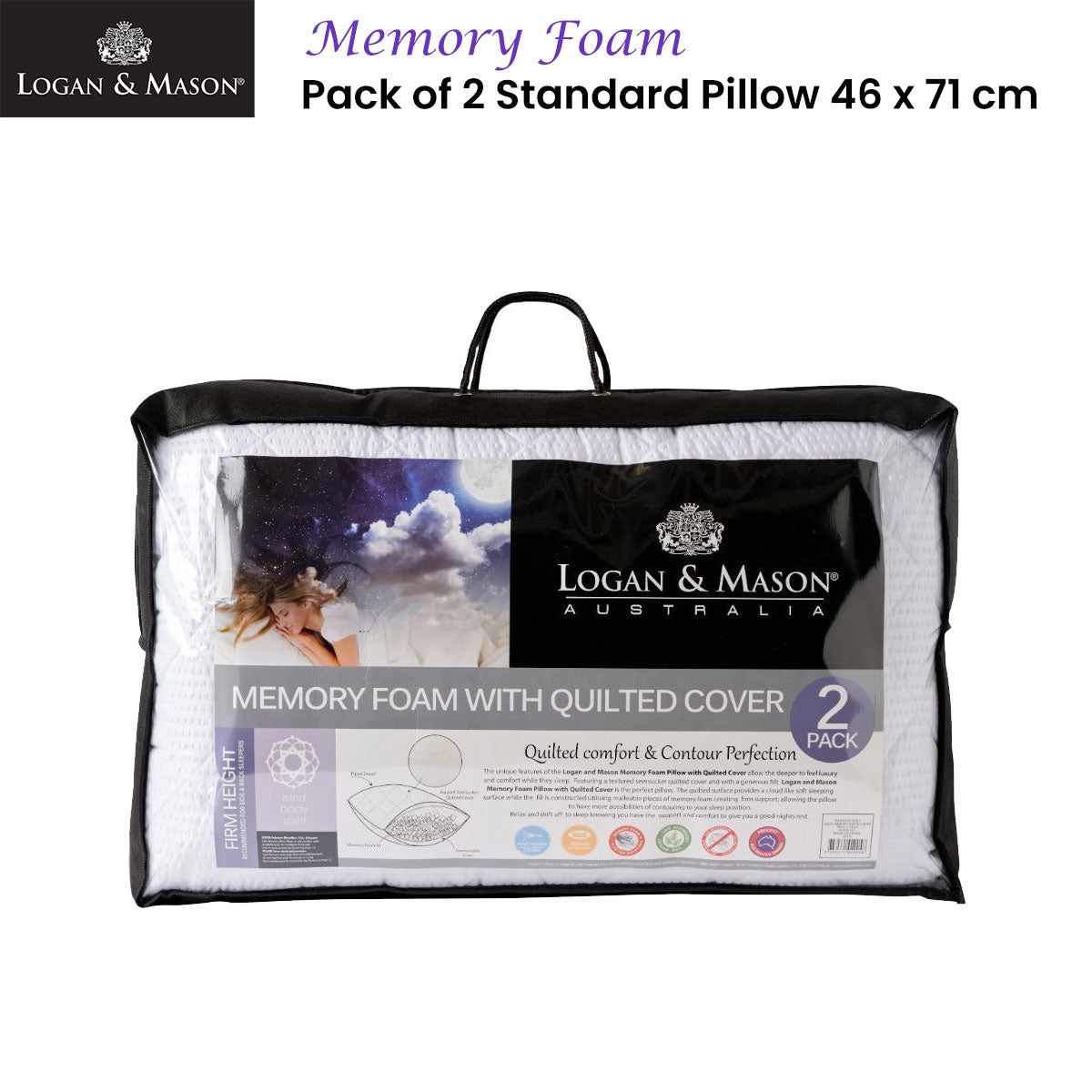 Logan and Mason Pack of 2 Memory Foam Standard Pillow 46 x 71 cm