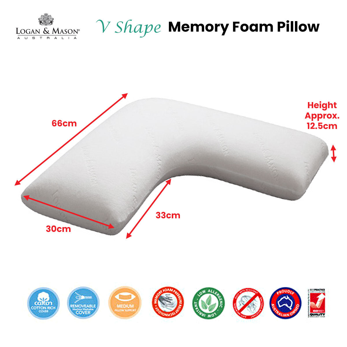 Logan and Mason V Tri Shaped Boomerang Memory Foam Pillow