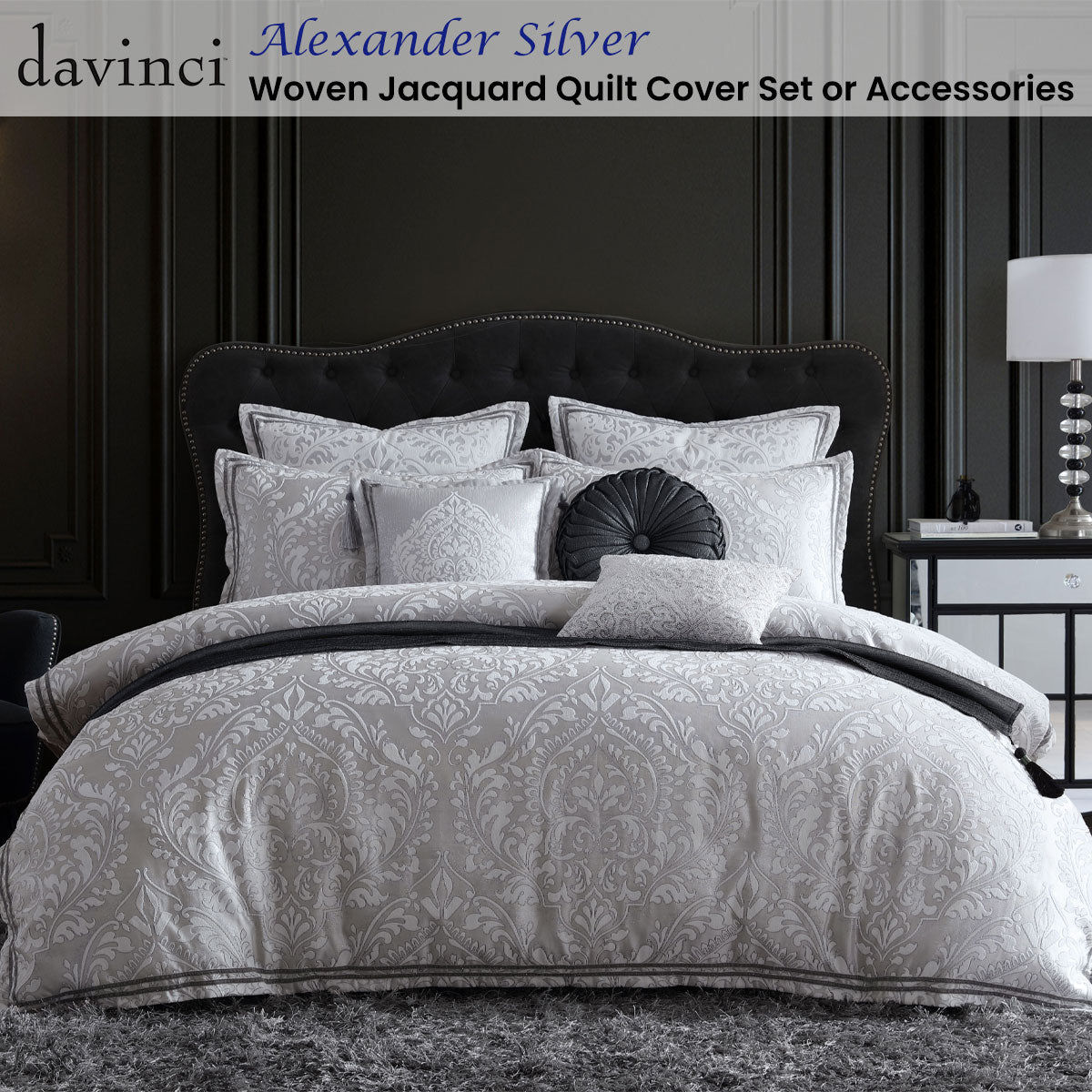 Alexander Silver Woven Jacquard Quilt Cover Set King