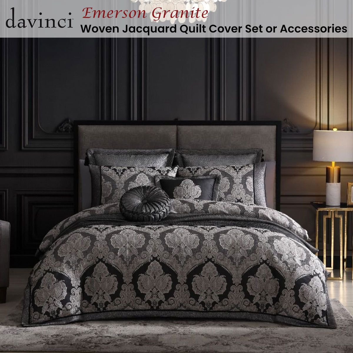 Emerson Granite Woven Jacquard Quilt Cover Set King