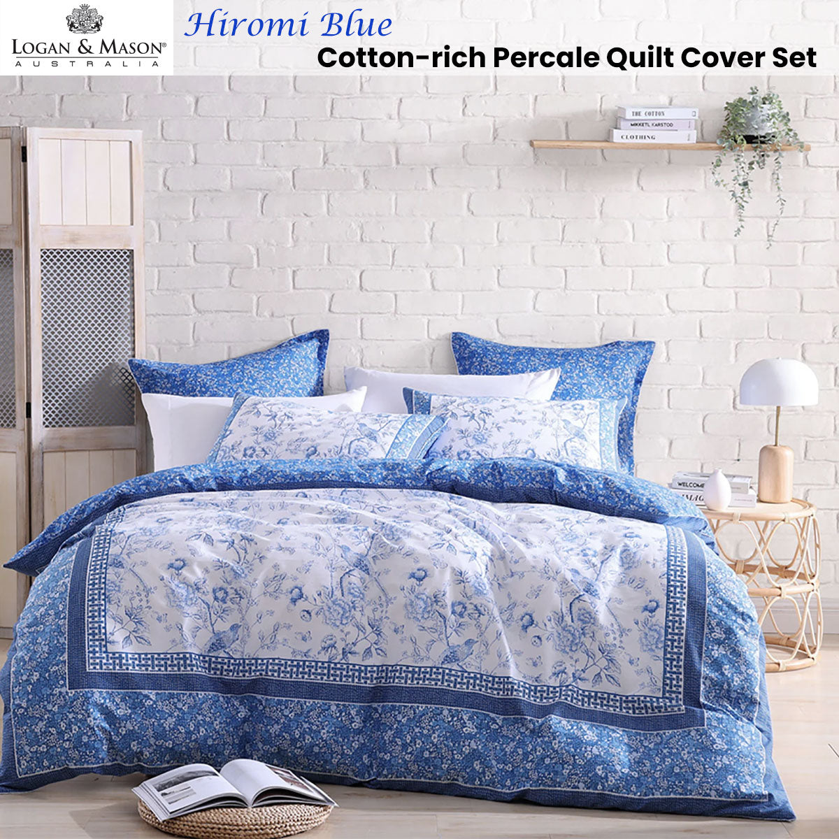 Logan and Mason Hiromi Blue Cotton-rich Percale Print Quilt Cover Set King