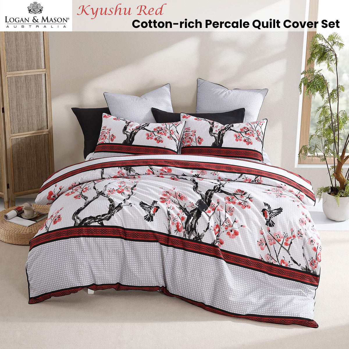 Logan and Mason Kyushu Red Cotton-rich Percale Print Quilt Cover Set Queen