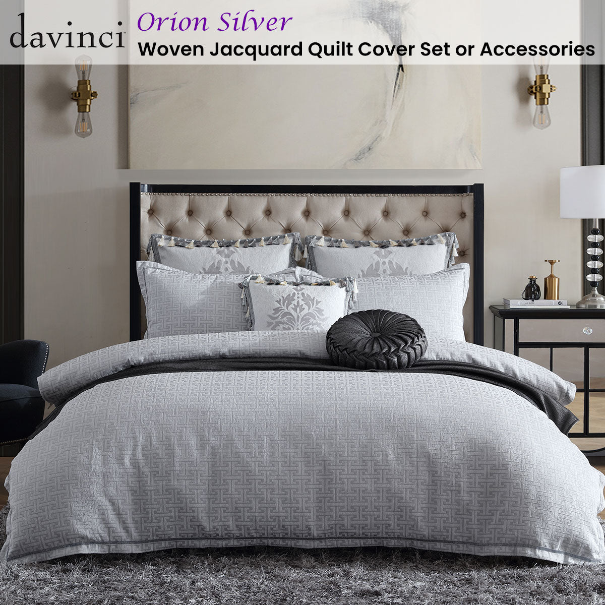 Orion Silver Woven Jacquard Quilt Cover Set King