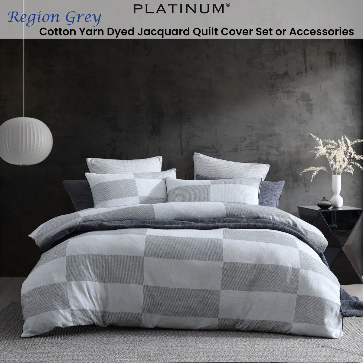 Platinum Collection Region Grey Polyester Cotton Jacquard Quilt Cover Set Super King