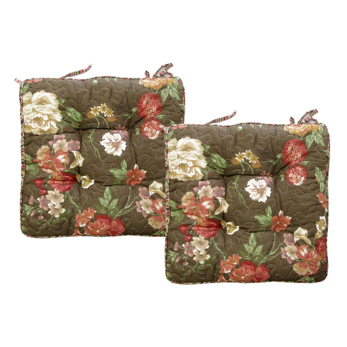 Lylac Homeware Petal Delights Set of 2 Cotton Chair Pads Elsa Brown