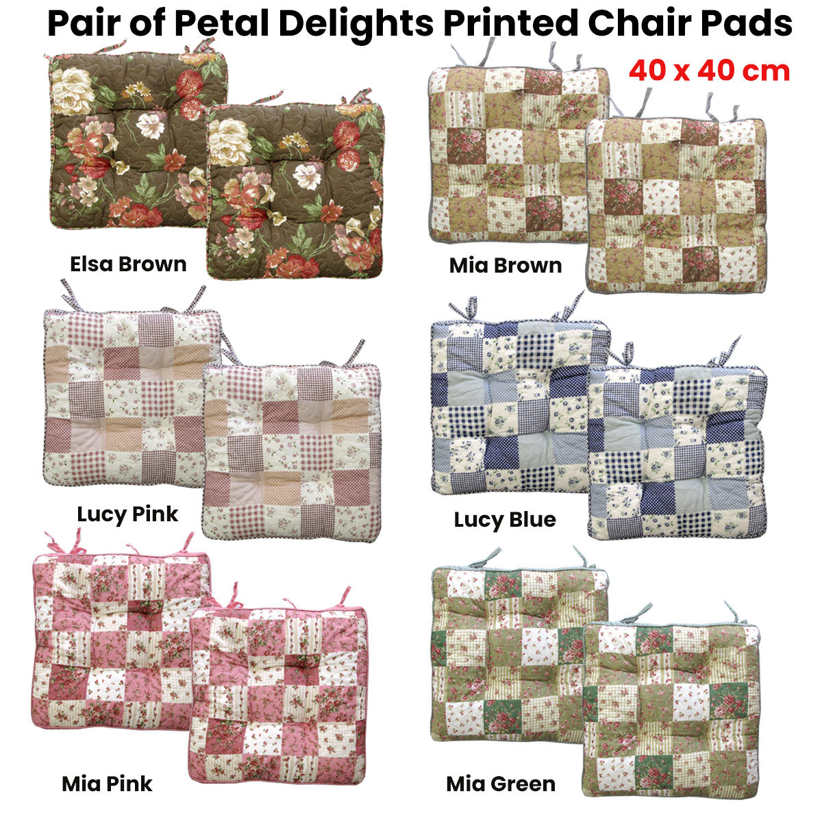 Lylac Homeware Petal Delights Set of 2 Cotton Chair Pads Elsa Brown