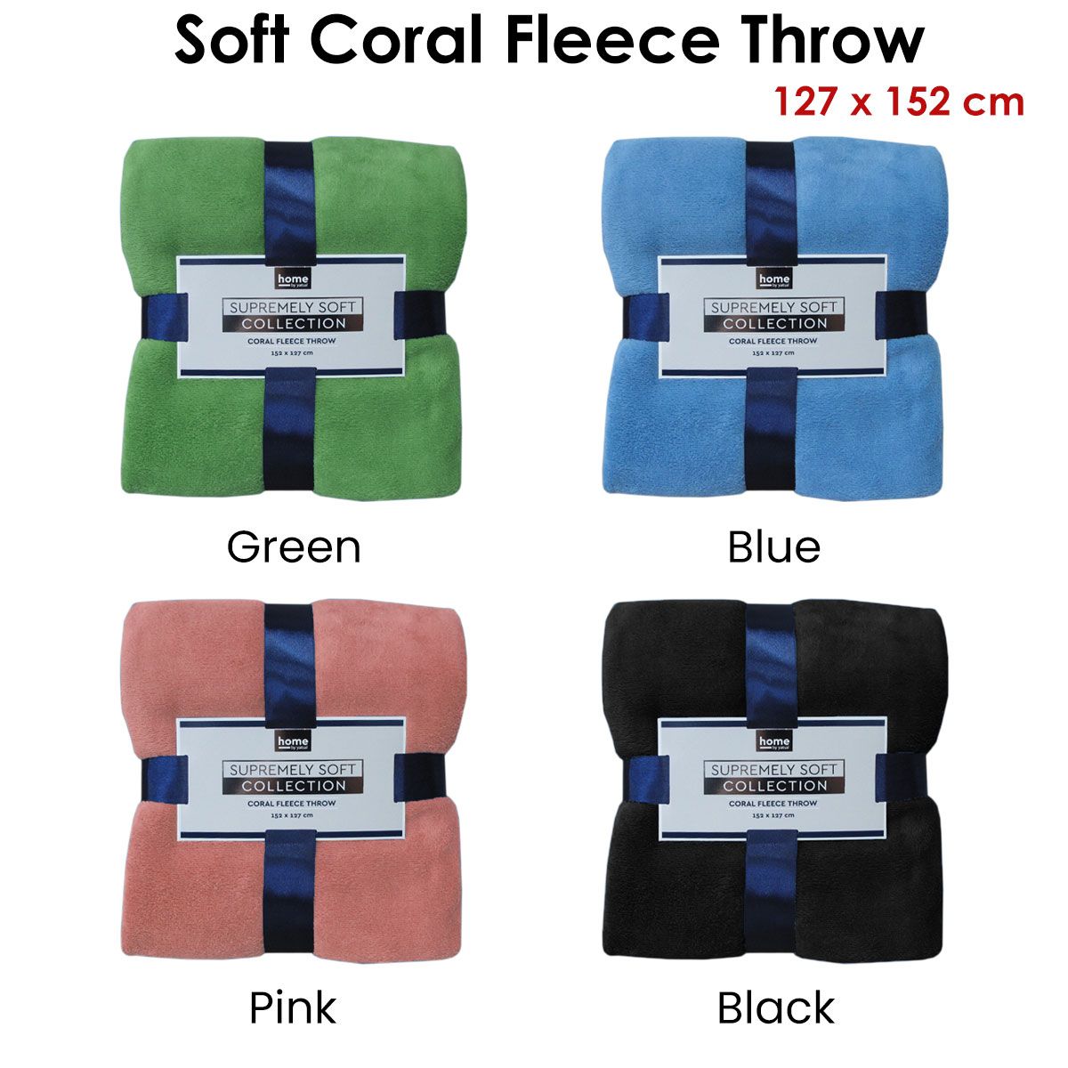 Soft Coral Fleece Throw Rug 127 x 152 cm Black