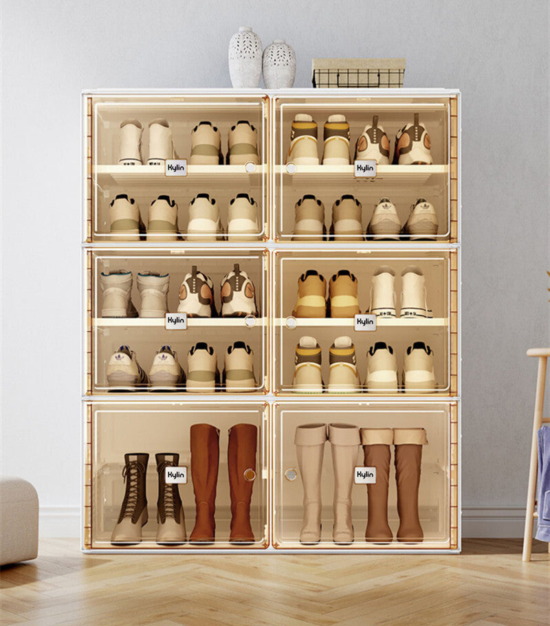 Kylin Cubes Storage Folding Shoe Cabinet With 1 Column & 5 Grids & 3 Brown Door