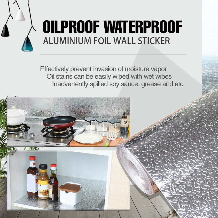 Aluminum Foil Sticker Self-Adhesive Oil-Proof Waterproof Kitchen Cabinet Wall - 40x500cm