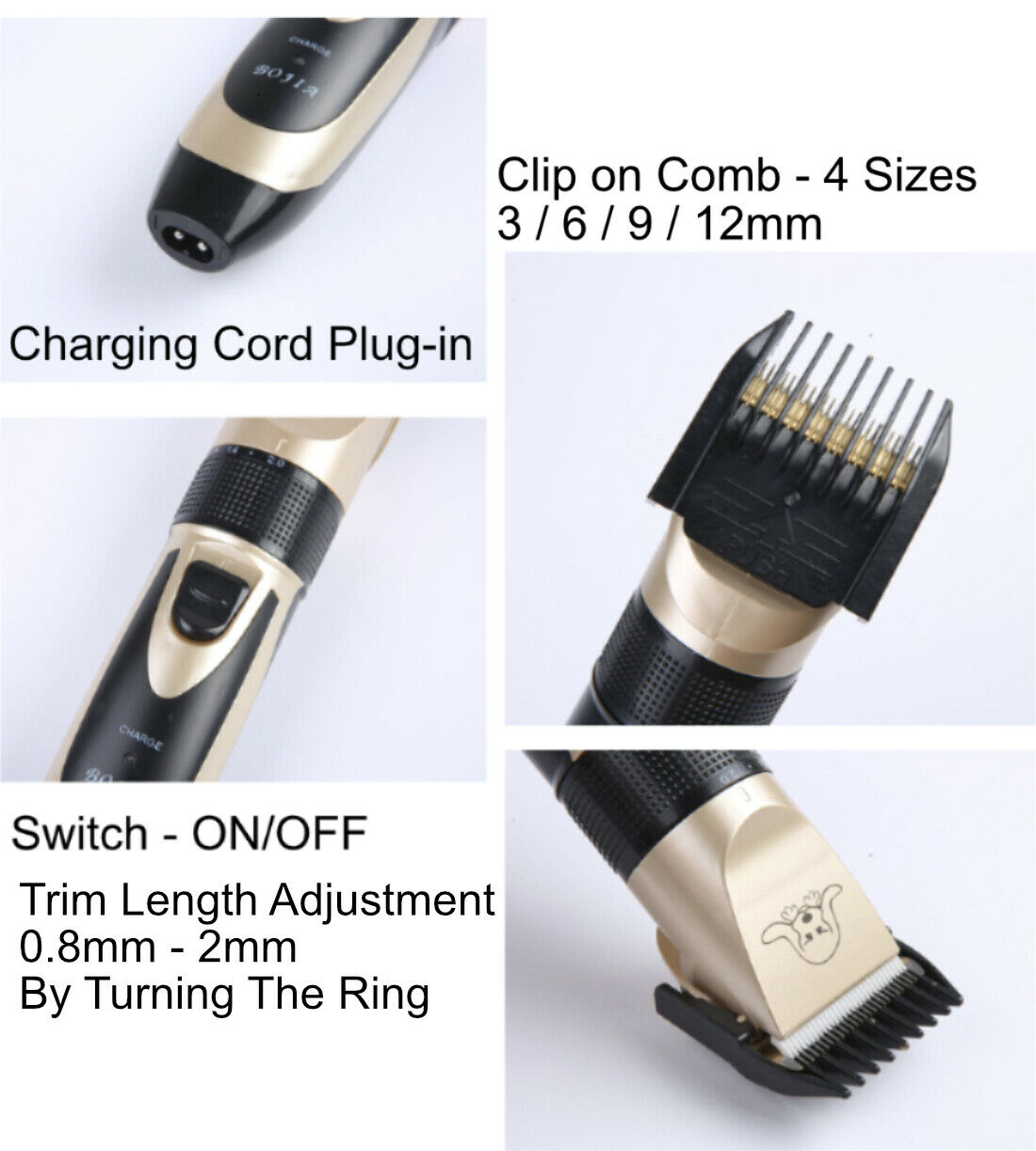 Pet Shaver Cordless USB Charged Clipper Grooming Kit with 4 Size Combs