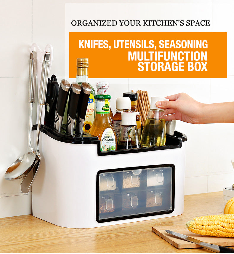 Multifunction Kitchen Utensils Condiment Storage Rack Seasoning Storage Box