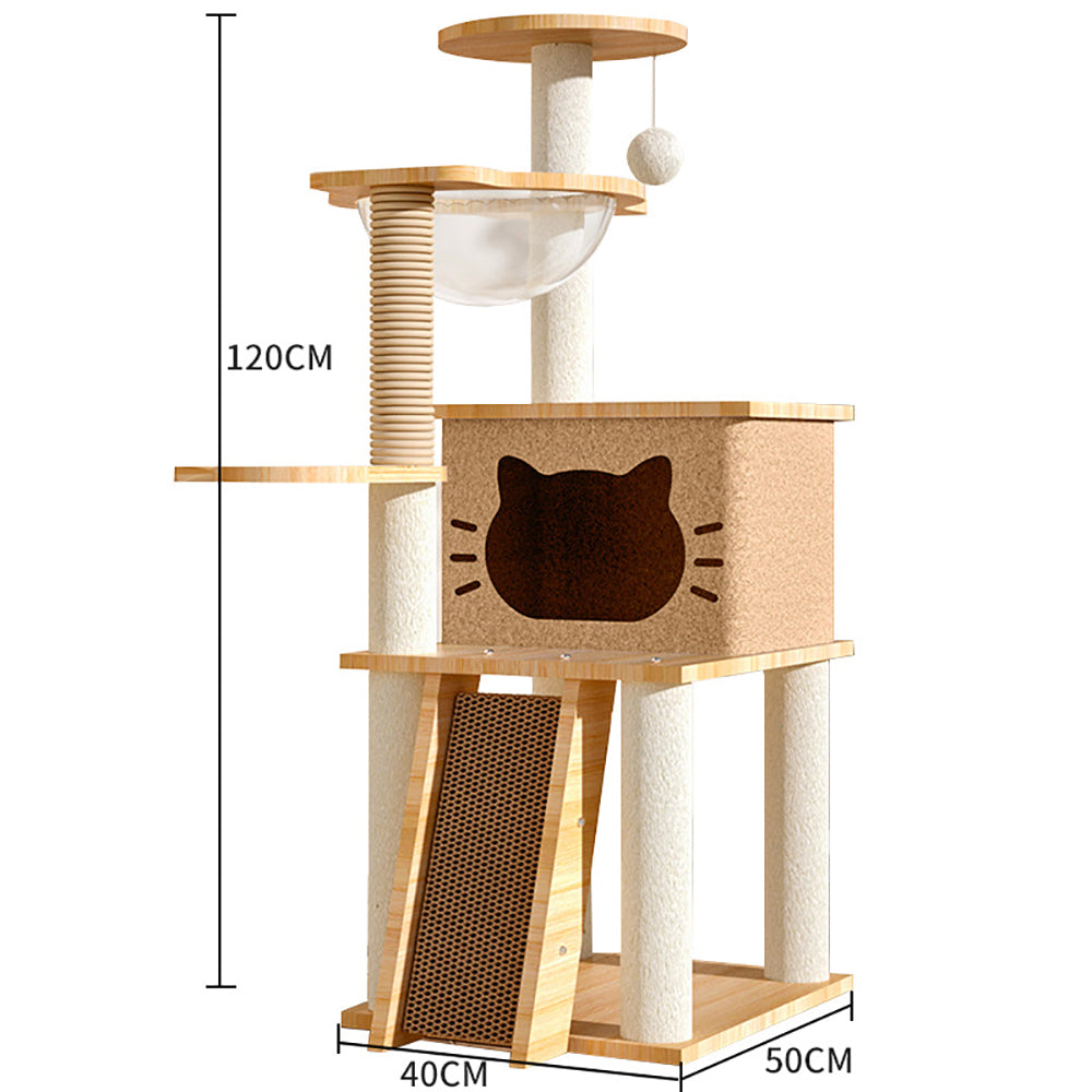 Cat Scratcher Bed Tower with Hammock Climbing Flower Tree Condo Ladder 120cm(Light Coffee)