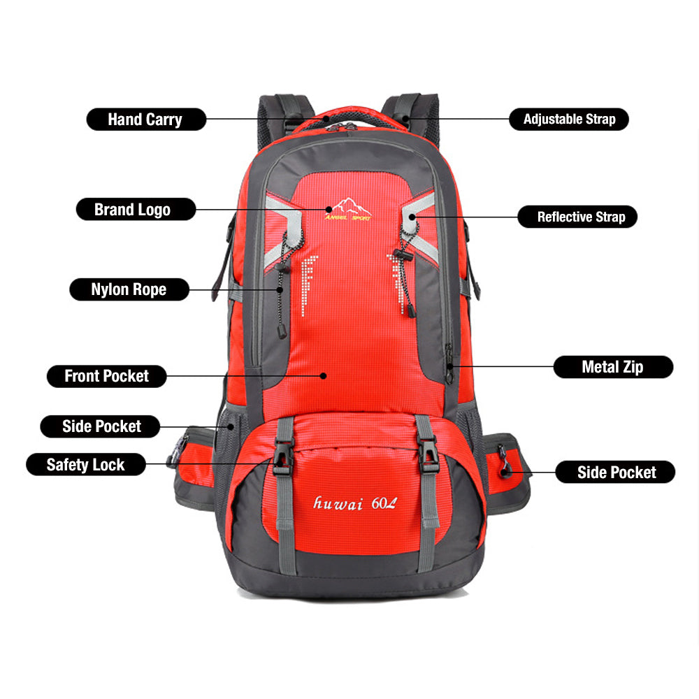 Hiking Backpack Waterproof 40L Outdoor Camping Trekking Bag - Red