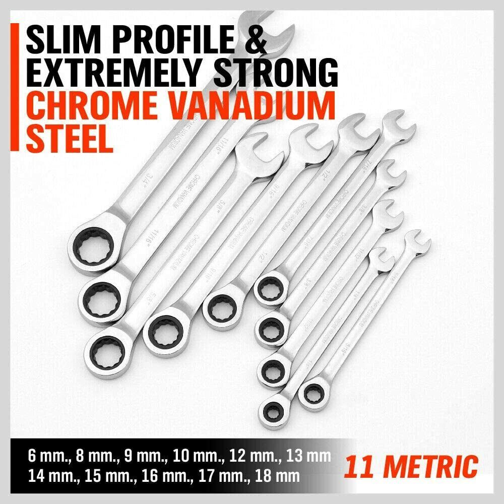 Ratchet Wrench Set 48-Piece Metric SAE Allen Hex Key Spanner Kit with Rolling Pouch