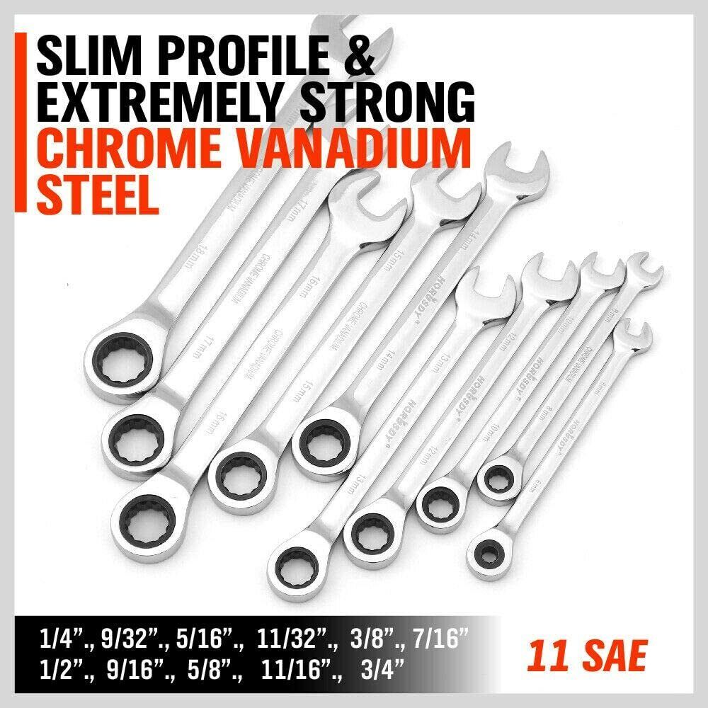 Ratchet Wrench Set 48-Piece Metric SAE Allen Hex Key Spanner Kit with Rolling Pouch