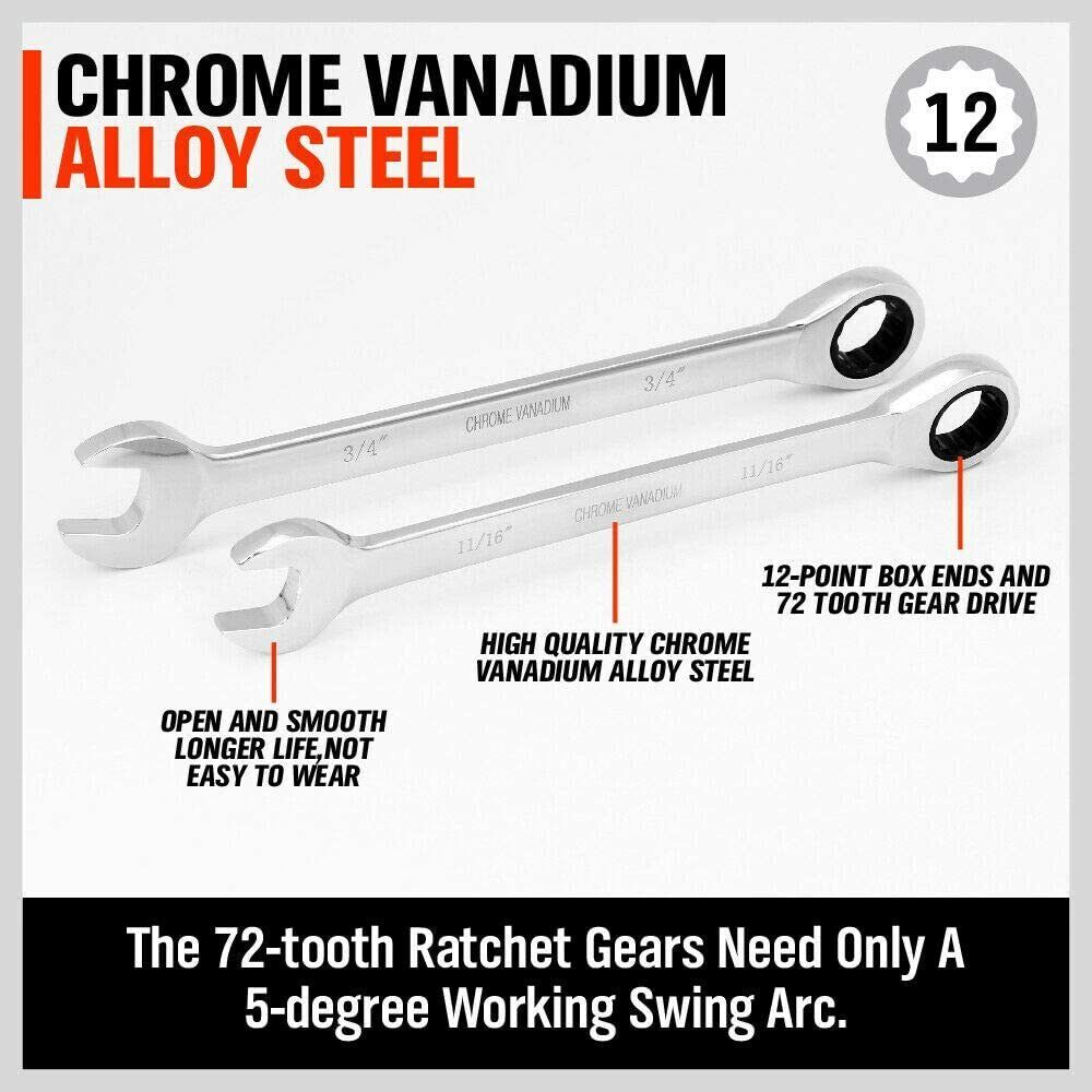 Ratchet Wrench Set 48-Piece Metric SAE Allen Hex Key Spanner Kit with Rolling Pouch