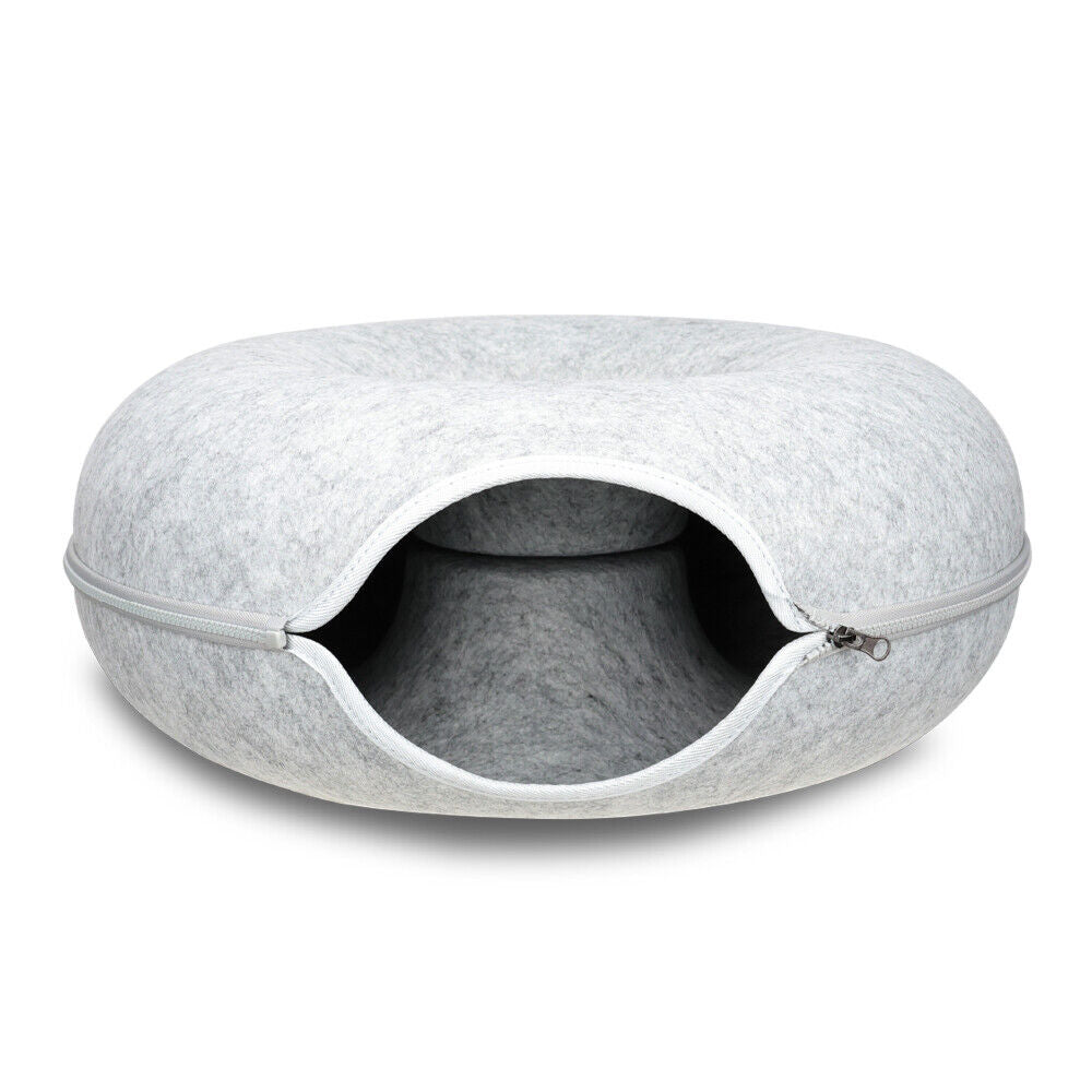 Medium Cat Tunnel Bed Felt Pet Puppy Nest Cave House Interactive Toy - Light Grey